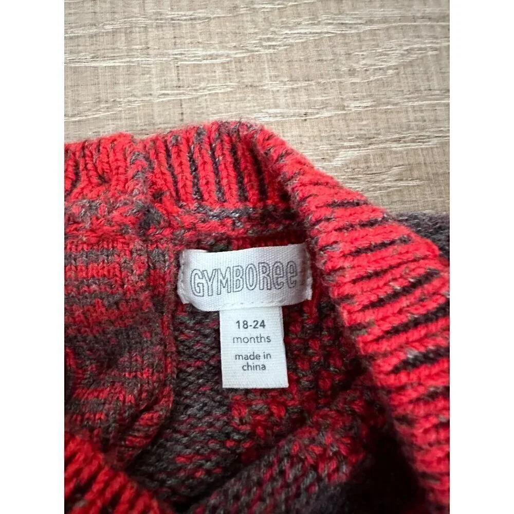Gymboree Red & Gray Checkered Toddler Sweater 18-24 Months Cotton/Acrylic